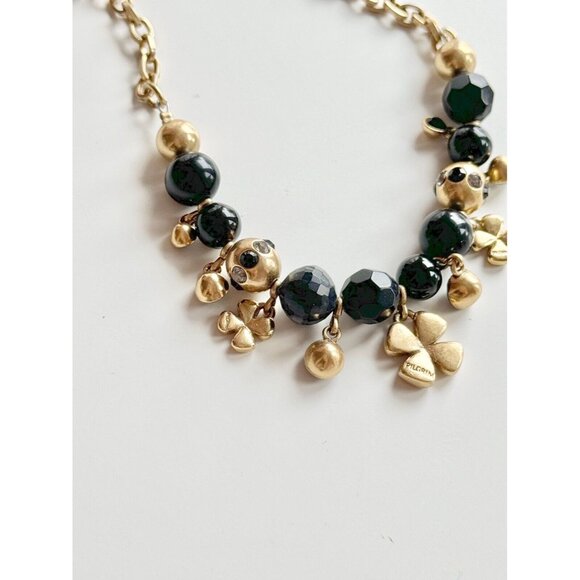 PILGRIM Gold 4 Leaf Clover Black Beaded Rhinestone Crystal Charm Chain Necklace - Picture 2 of 7